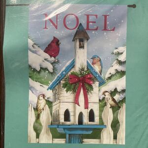 Birds Christmas Congregation Noel Snow 28" X 40" Porch Flag RAIN OR SHINE NWT
